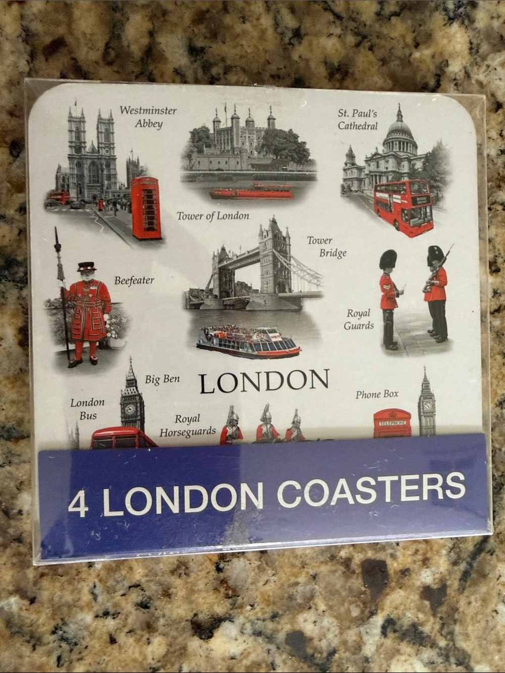London Souvenir Coasters - White & Red Landmark Set (4-Pack)